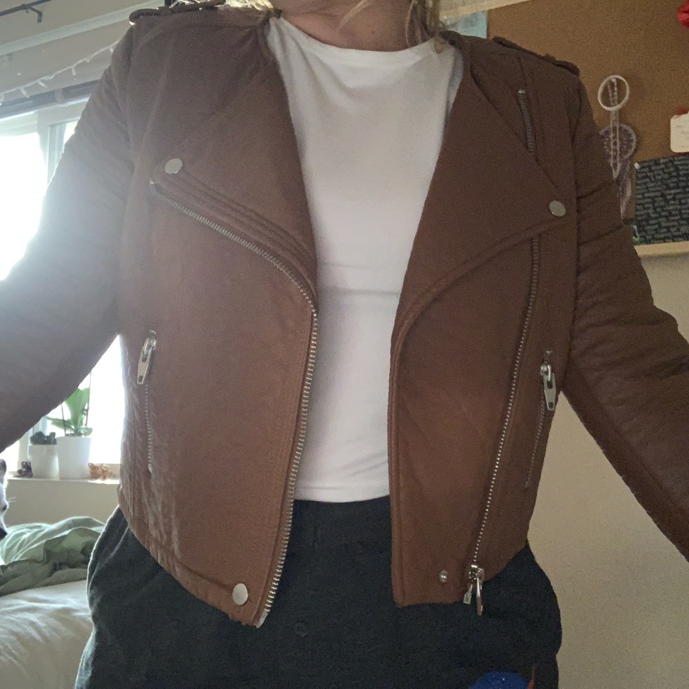 NWOT H&M tan leather jacket